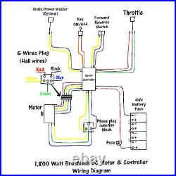 Brushless 48V 1800W Electric Motor Kit Controller Pedal Quad Go Kart E Bike ATV